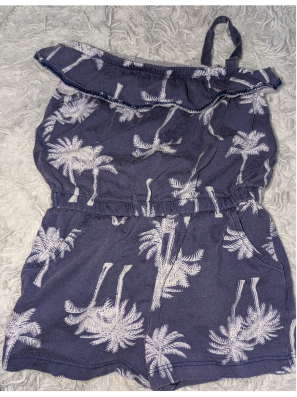 Girls Carter's Palm Tree Print Romper Size 3T Blue and White